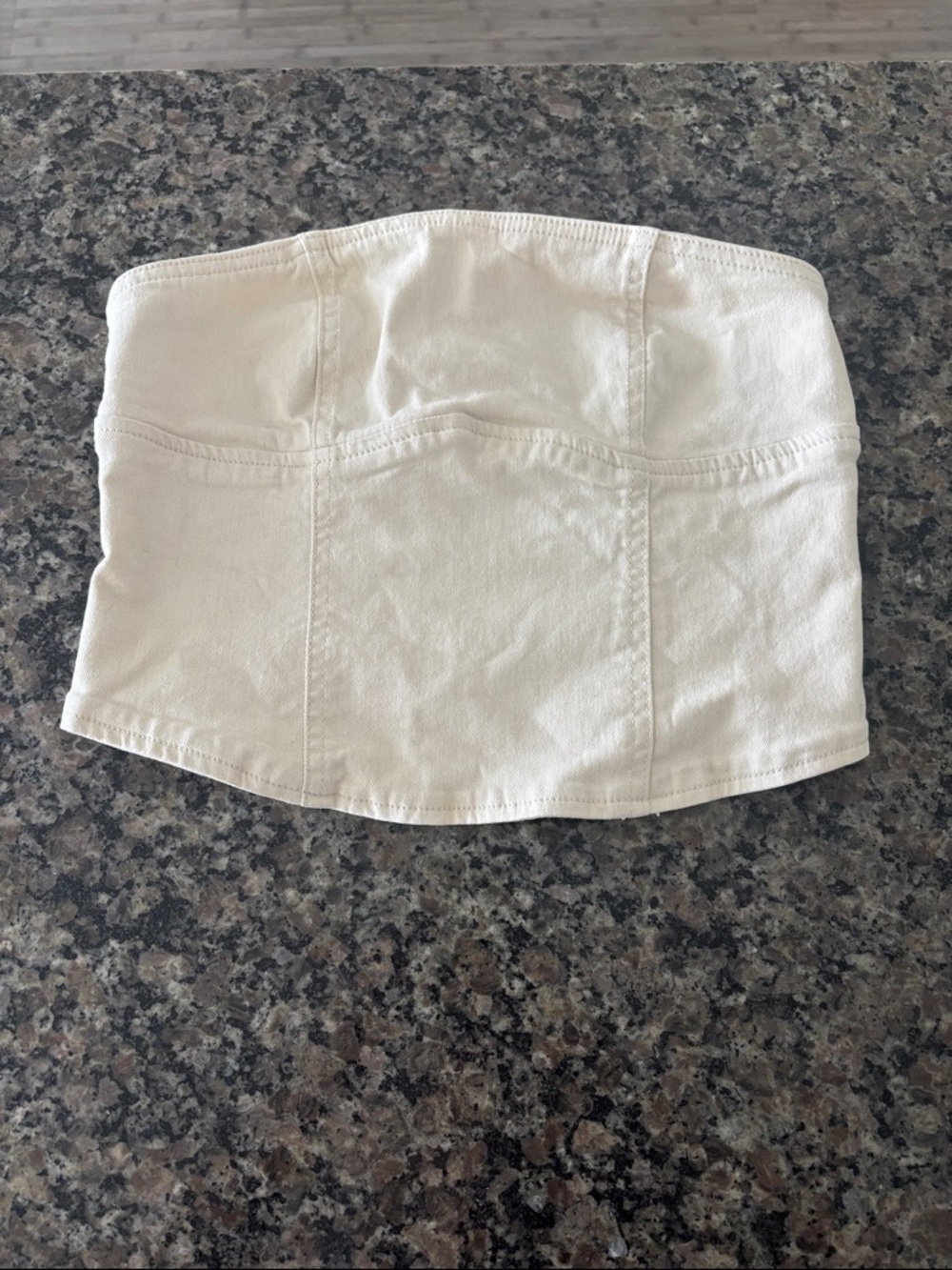 Forever 21 Cream Strapless Bustier Crop Top denim jean open back
